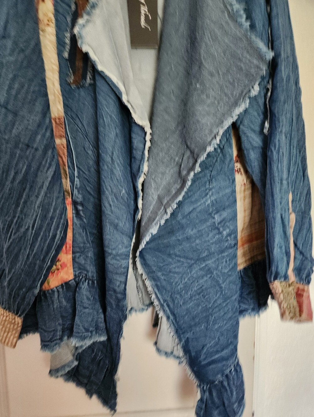 Young Threads Boho Patchwork Blue Denim Open-Front Jacket - Picture 3 of 12